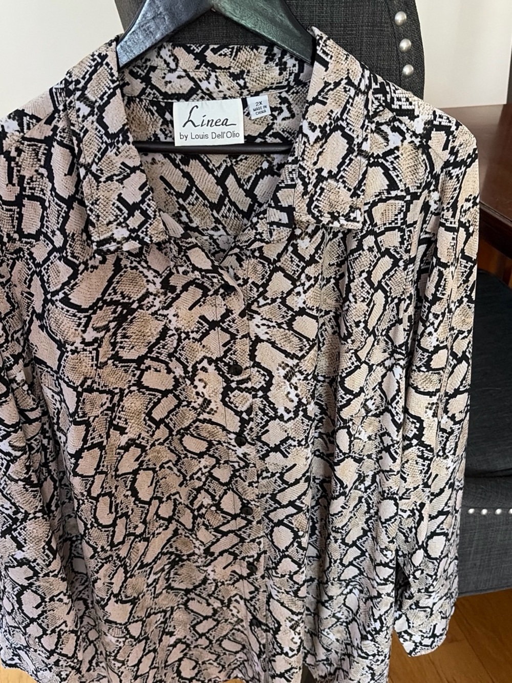 Linea by Louis Dell’ Olio -Snake Print Blouse in Beige & Black